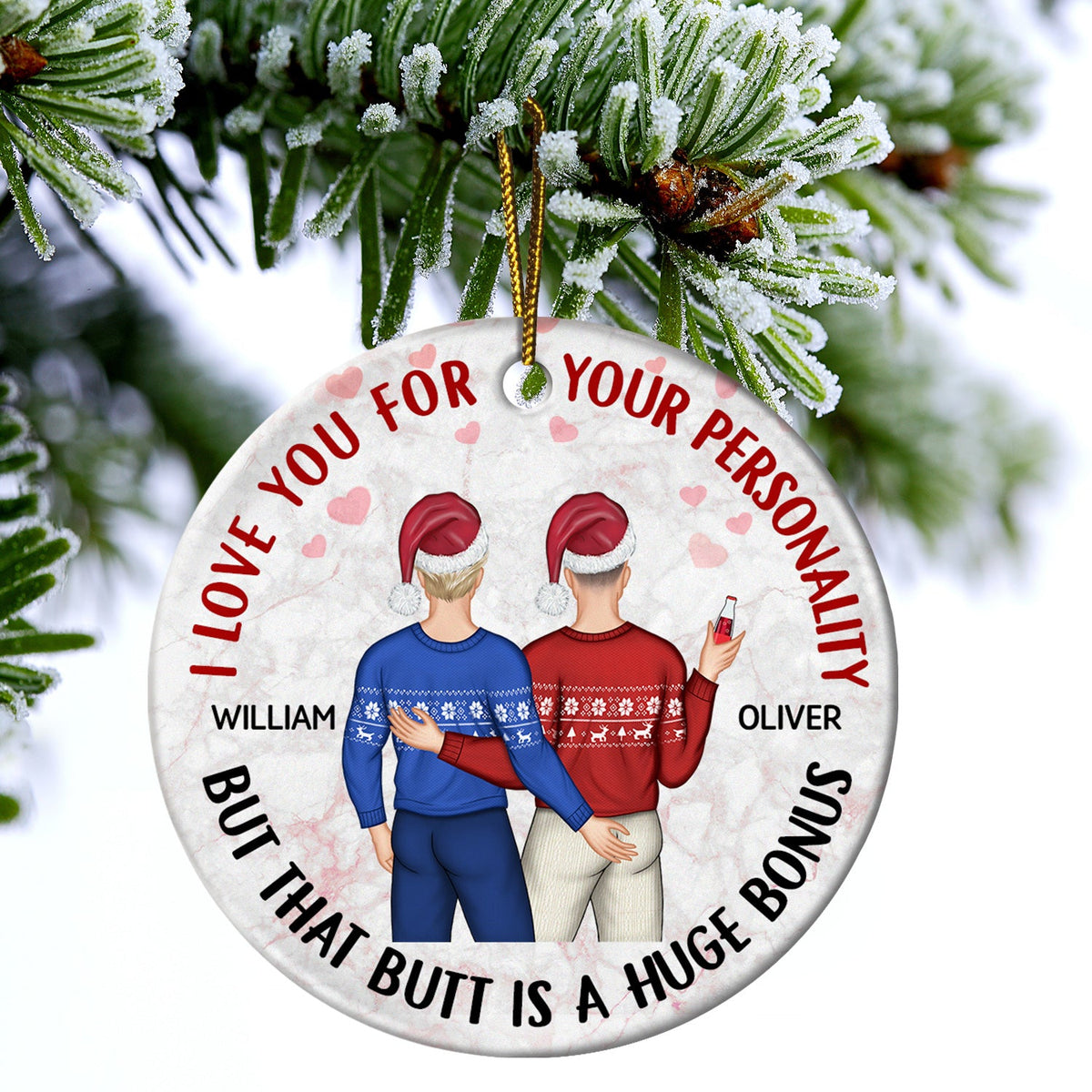 I Love You For Your Personality - Anniversary, Christmas Gifts For Couples, Husband, Wife - Personalized Circle Ceramic Ornament