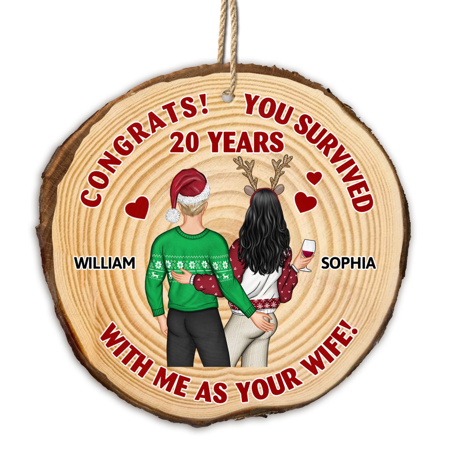 Congrats You Survived - Anniversary, Christmas Gift For Couples, Husband, Wife - Personalized Wood Slice Ornament