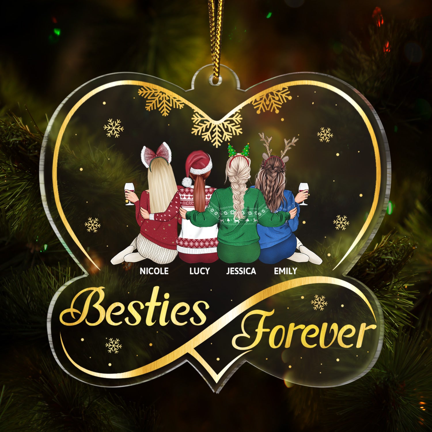 Besties Forever - Christmas Gifts For Best Friends, Sisters - Personalized Custom Shaped Acrylic Ornament
