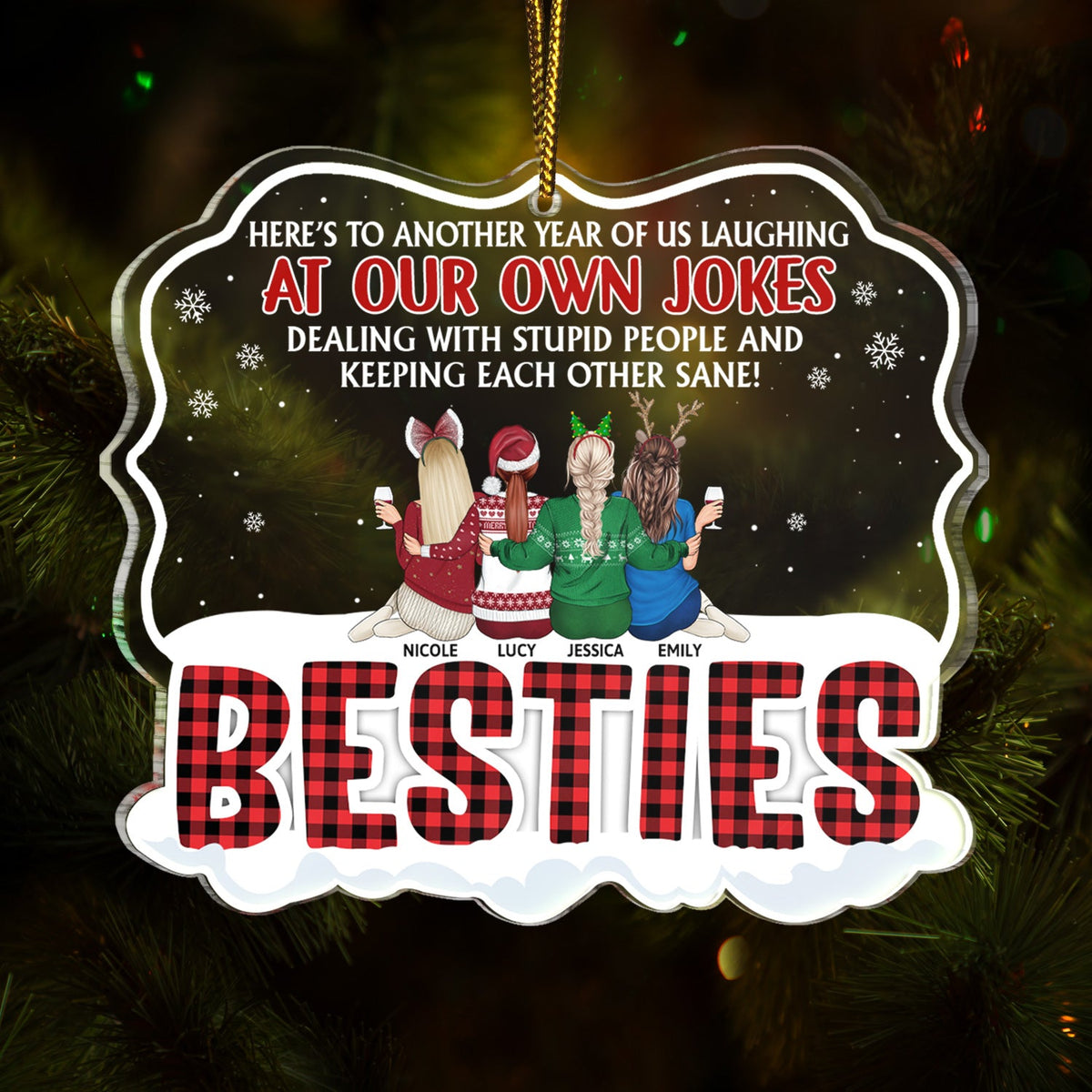 Here's To Another Year Of Us - Christmas Gifts For Besties, Best Friends - Personalized Custom Shaped Acrylic Ornament
