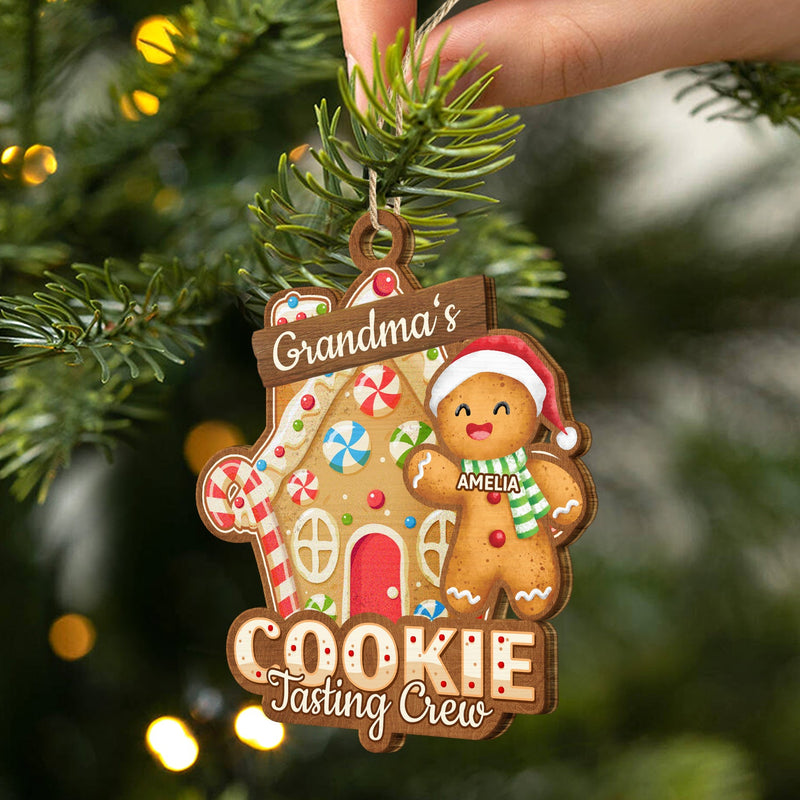 Grandma's Cookie Tasting Crew - Christmas, Loving Gift For Mom, Grandma, Grandparents, Family - Personalized Wooden Cutout Ornament
