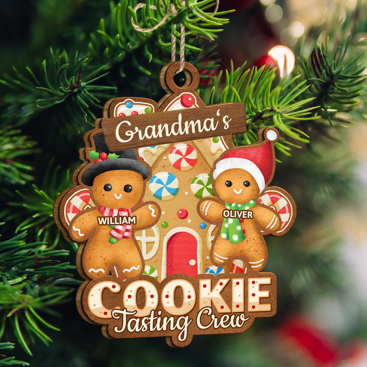 Grandma's Cookie Tasting Crew - Christmas, Loving Gift For Mom, Grandma, Grandparents, Family - Personalized Wooden Cutout Ornament