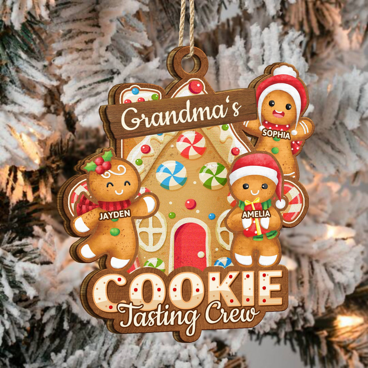 Grandma's Cookie Tasting Crew - Christmas, Loving Gift For Mom, Grandma, Grandparents, Family - Personalized Wooden Cutout Ornament