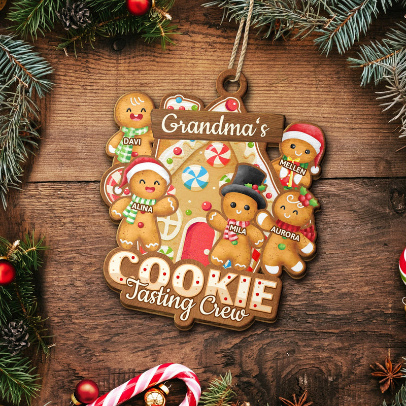 Grandma's Cookie Tasting Crew - Christmas, Loving Gift For Mom, Grandma, Grandparents, Family - Personalized Wooden Cutout Ornament