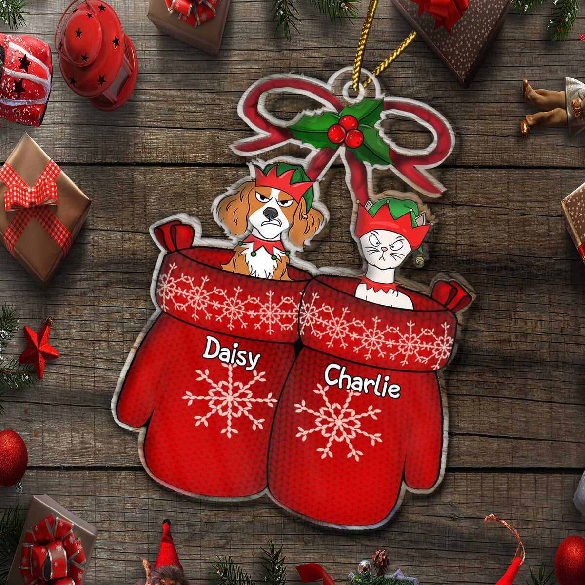 Wool Gloves - Christmas Gift For Dog Lovers, Cat Lovers - Personalized Cutout Acrylic Ornament
