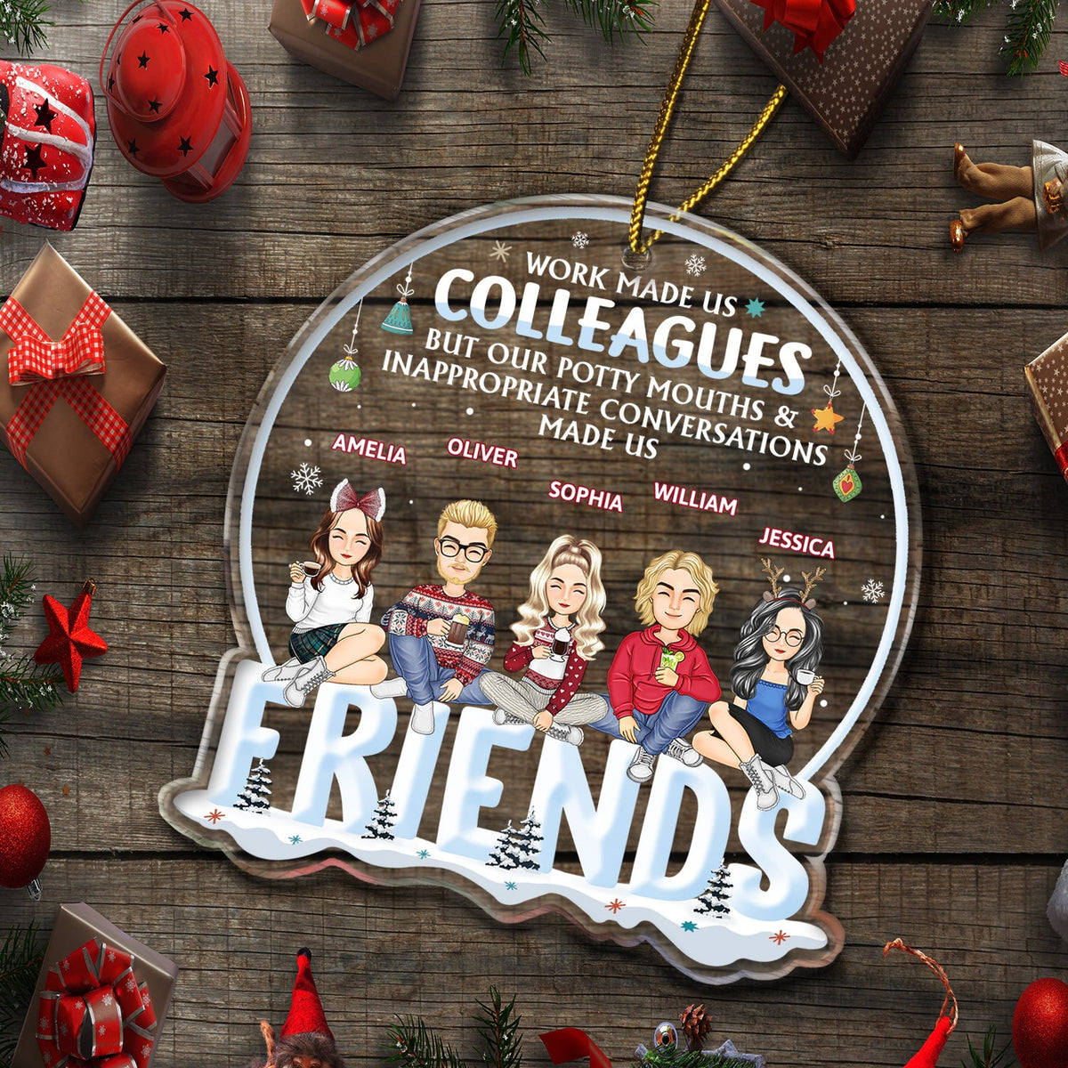 Le travail a fait de nous des collègues, mais notre bouche est grossière ! Cadeau de Noël pour collègue, meilleur ami, meilleure amie ! Décoration acrylique personnalisée en forme de cœur