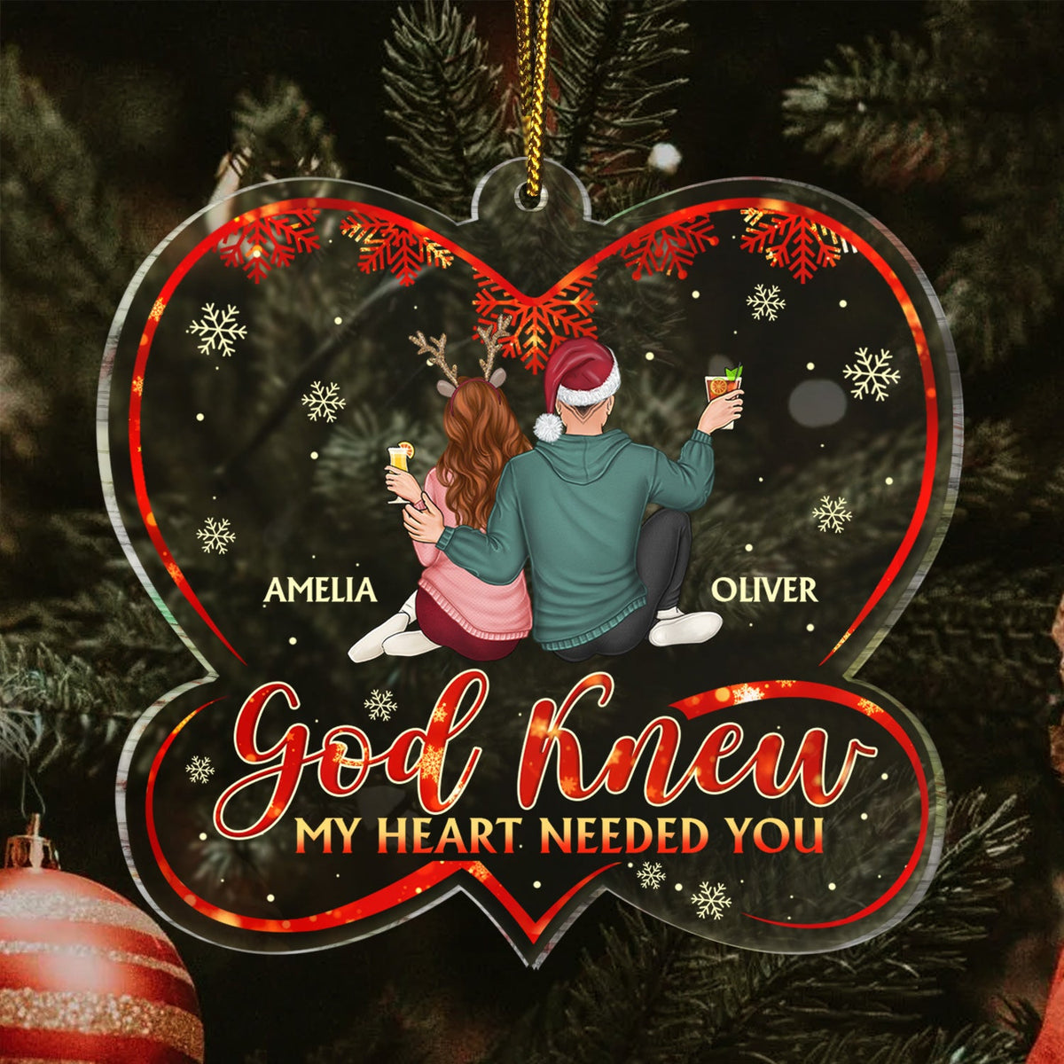 God Knew My Heart Needed You - Christmas Gift For Couples, Husband, Wife - Personalized Custom Shaped Acrylic Ornament