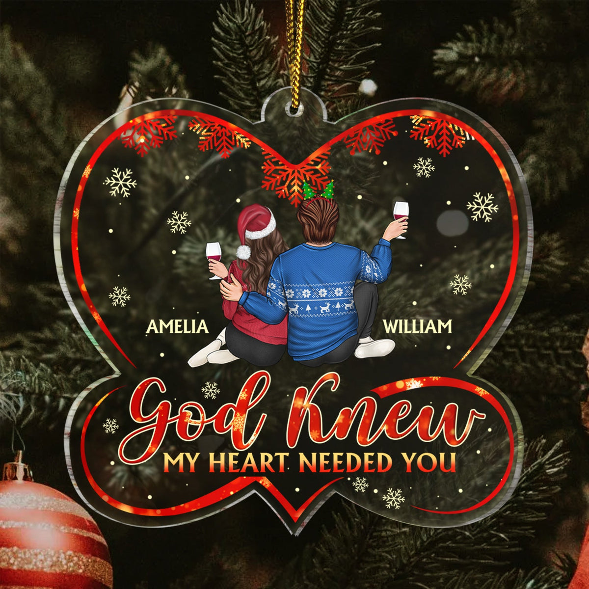 God Knew My Heart Needed You - Christmas Gift For Couples, Husband, Wife - Personalized Custom Shaped Acrylic Ornament