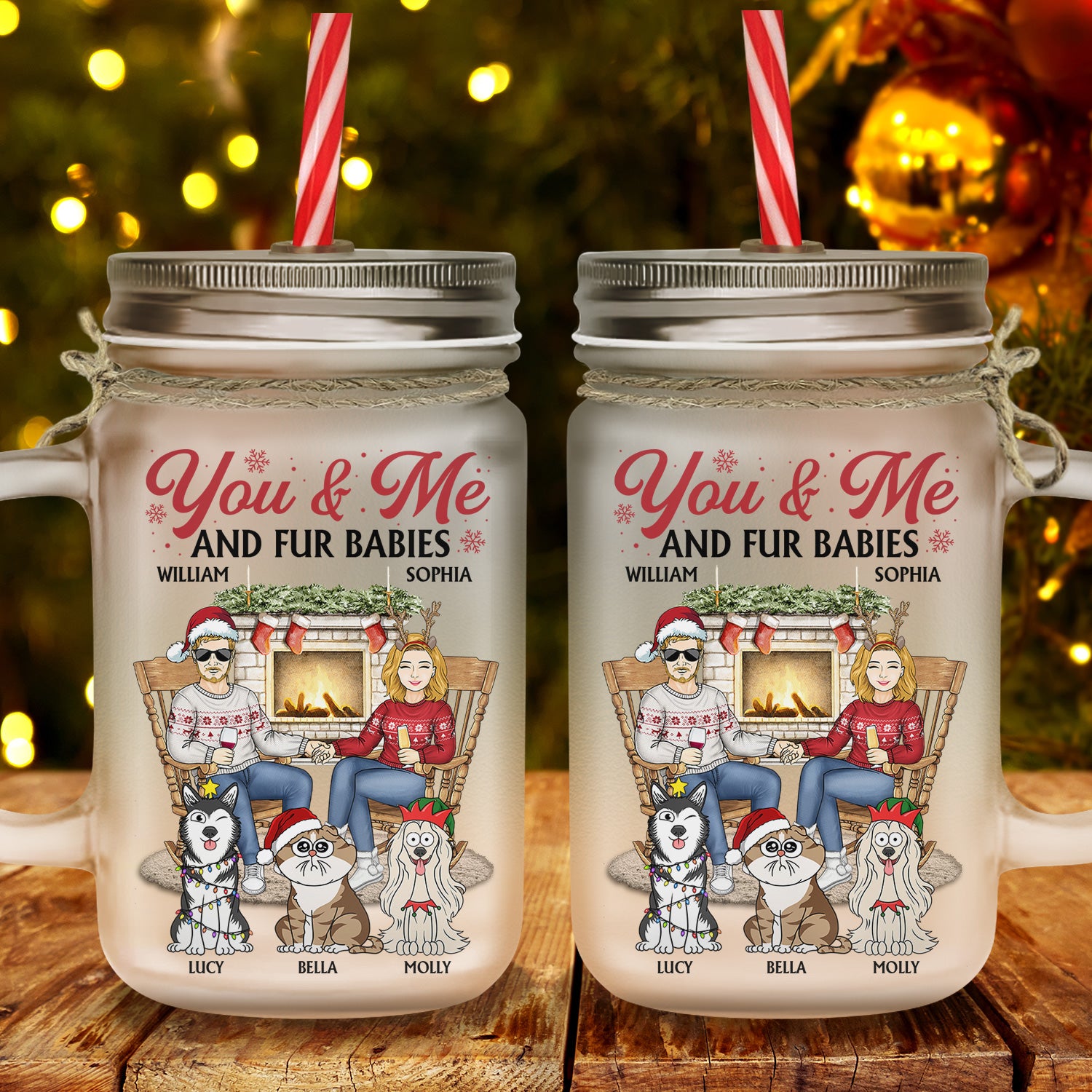 You And Me And The Dogs - Christmas Gift For Couple, Cat, Dog, Pet Lover - Personalized Mason Jar Cup With Straw