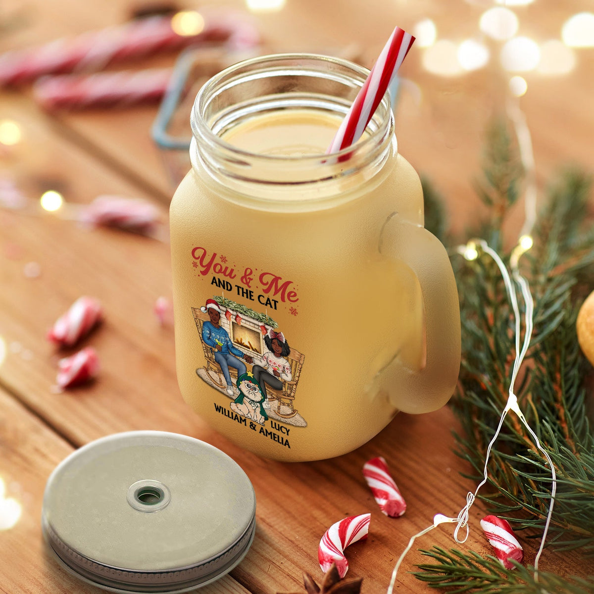 You And Me And The Dogs - Christmas Gift For Couple, Cat, Dog, Pet Lover - Personalized Mason Jar Cup With Straw