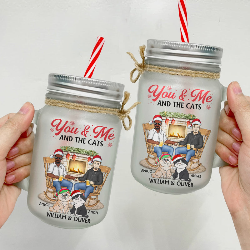 You And Me And The Dogs - Christmas Gift For Couple, Cat, Dog, Pet Lover - Personalized Mason Jar Cup With Straw