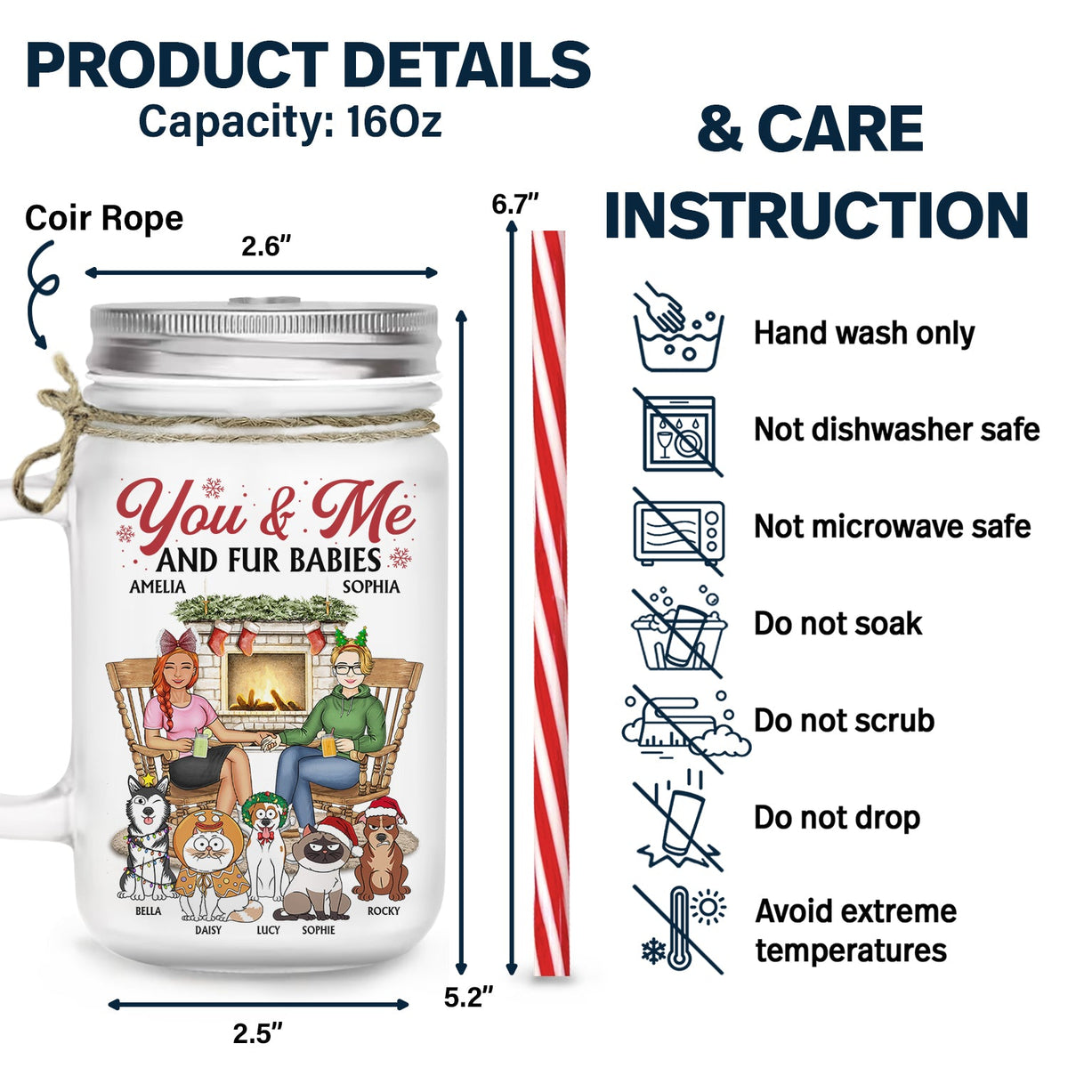 You And Me And The Dogs - Christmas Gift For Couple, Cat, Dog, Pet Lover - Personalized Mason Jar Cup With Straw