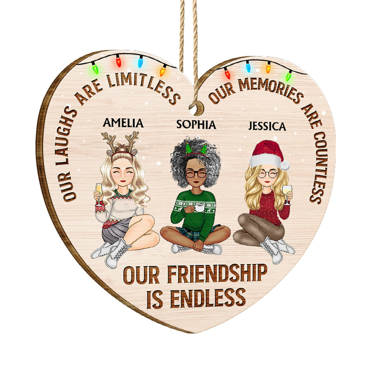 Our Friendship Is Endless - Christmas Gifts For Besties, Best Friends - Personalized Custom Shaped Wooden Ornament