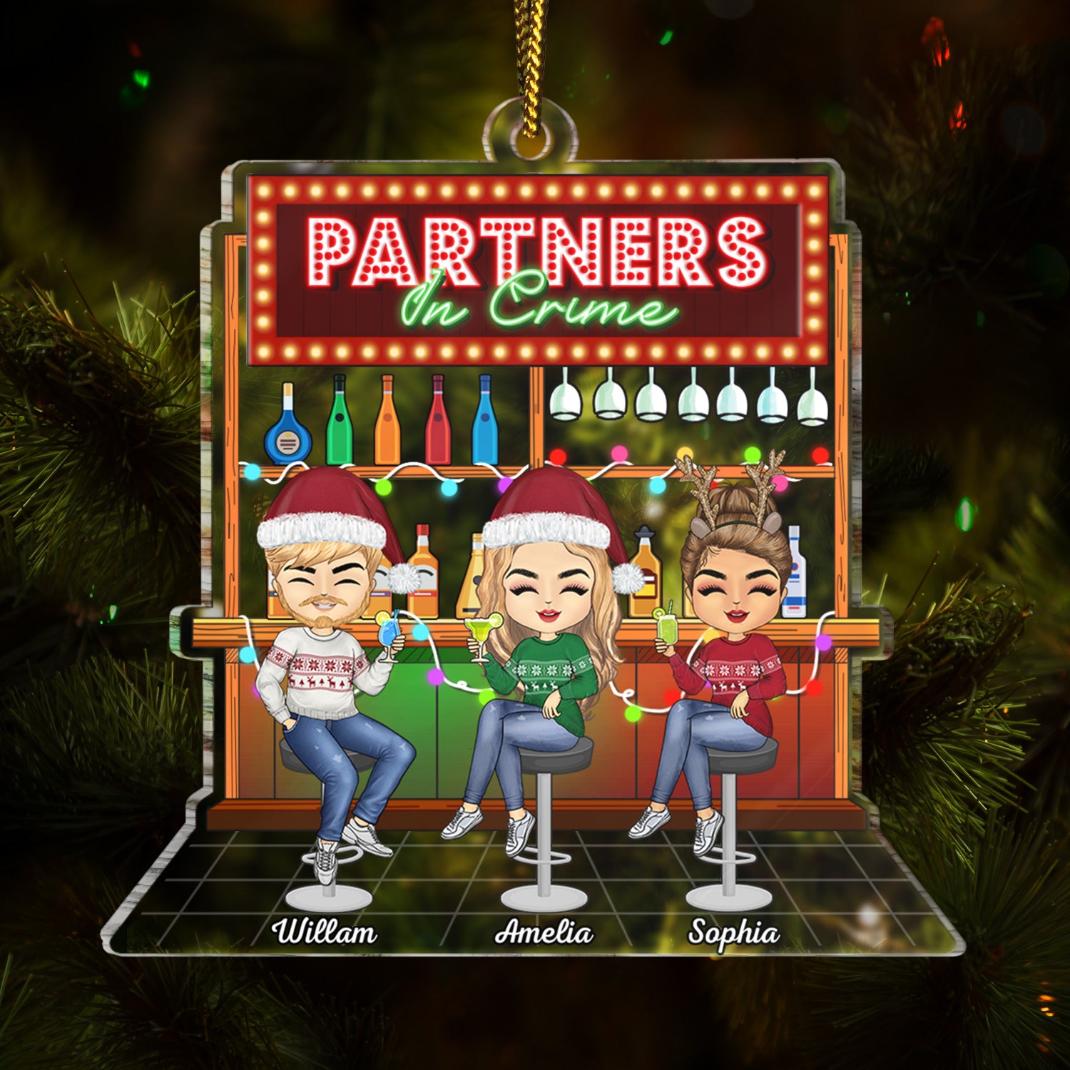 Partners In Crime Party Chibi - Christmas Gifts For Besties, Friends - Personalized Cutout Acrylic Ornament