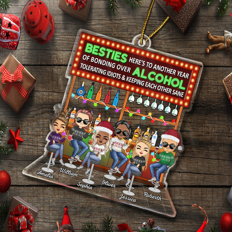 Voici une autre année de liens autour d'une fête alcoolisée Chibi - Cadeaux de Noël pour les meilleurs amis, les amis - Ornement acrylique découpé personnalisé