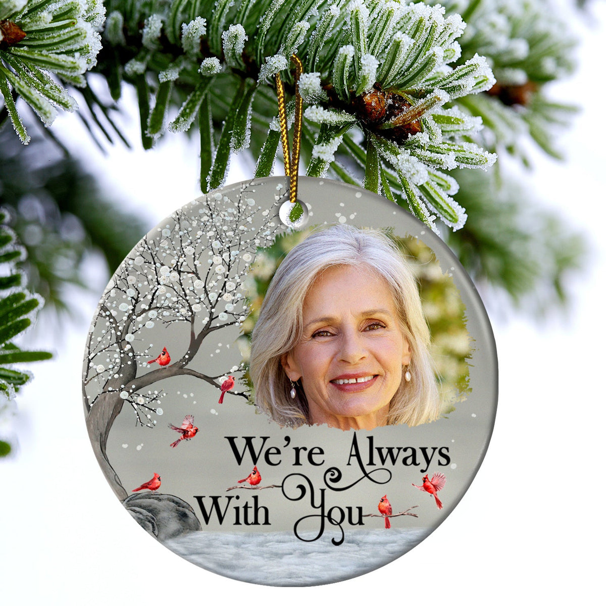 Custom Photo I'm Always With You - Christmas, Memorial Gift For Family, Friends - Personalized Circle Ceramic Ornament