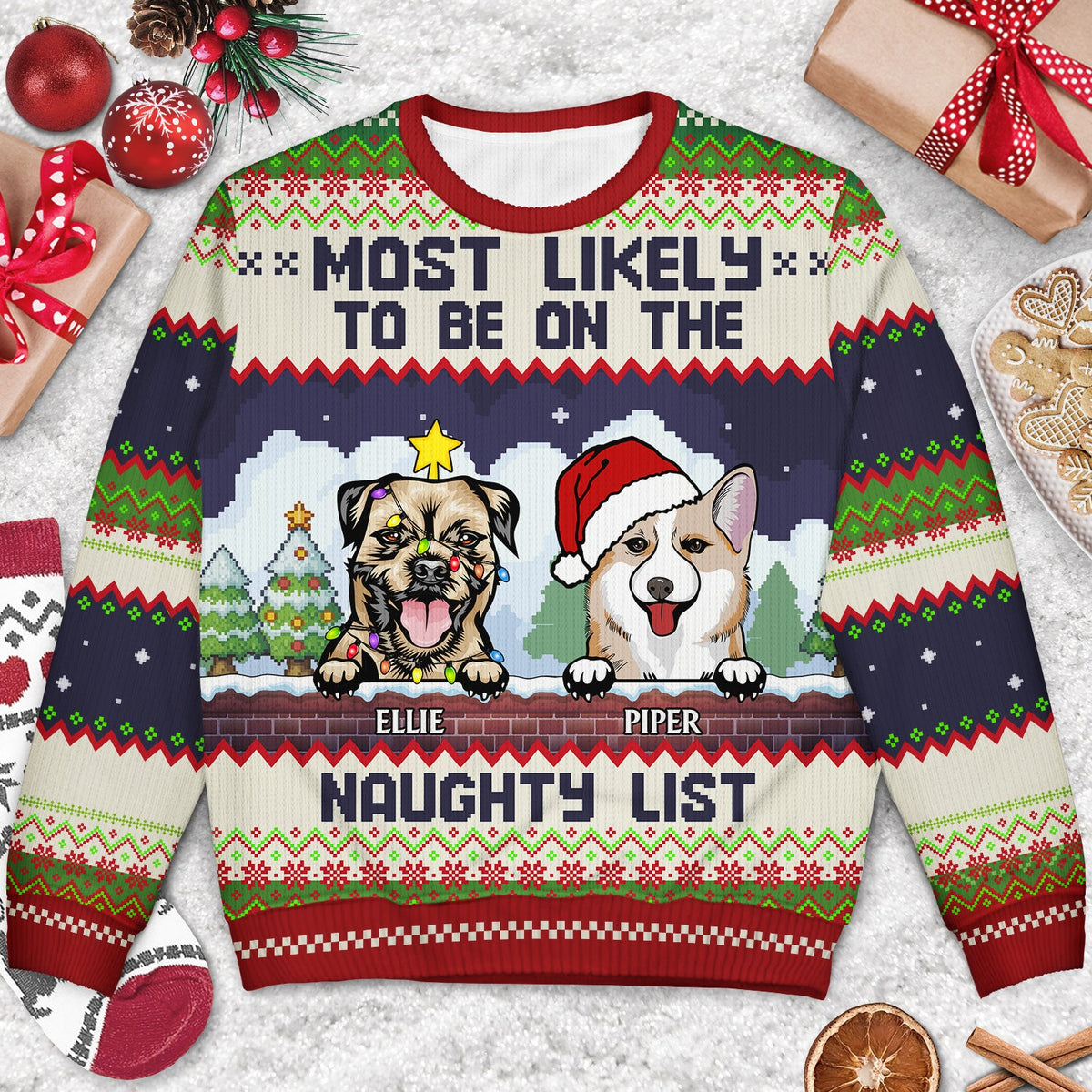 Most Likely To Be On The Naughty List - Funny, Christmas Gifts For Dog Lovers, Cat Lovers - Personalized Unisex Ugly Sweater