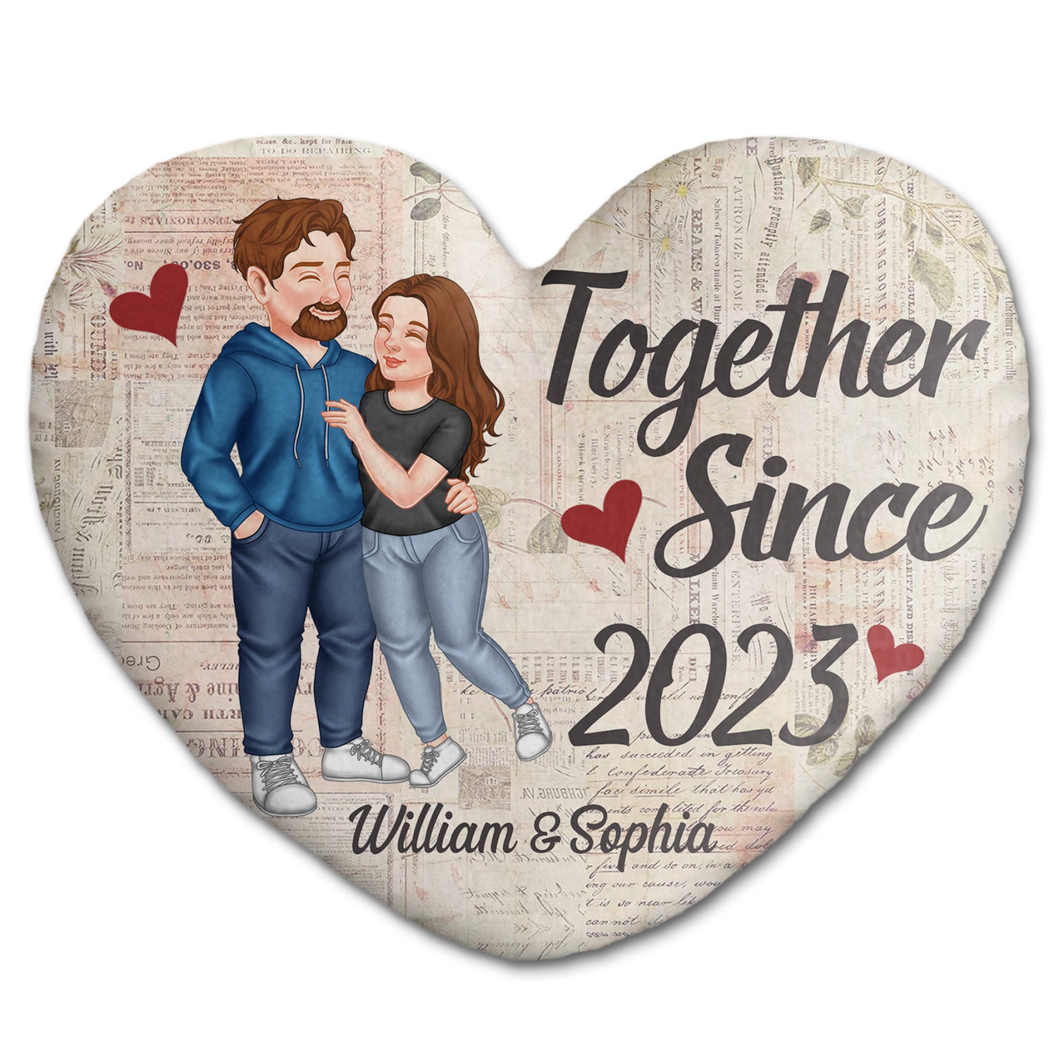 Together Since Arm In Arm - Loving, Anniversary Gift For Couples, Husband, Wife - Personalized Heart Shaped Pillow