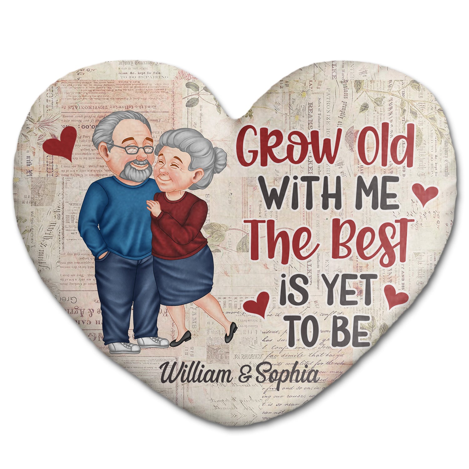 Grow Old With Me Arm In Arm - Loving, Anniversary Gift For Couples, Husband, Wife - Personalized Heart Shaped Pillow