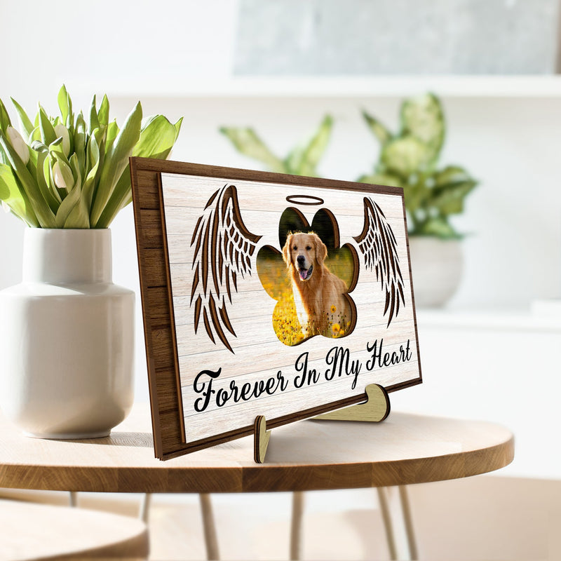 Custom Photo If Love Alone Could Have Kept You Here - Memorial Gift For Family, Cat Lovers, Dog Lovers - Personalized 2-Layered Wooden Plaque With Stand