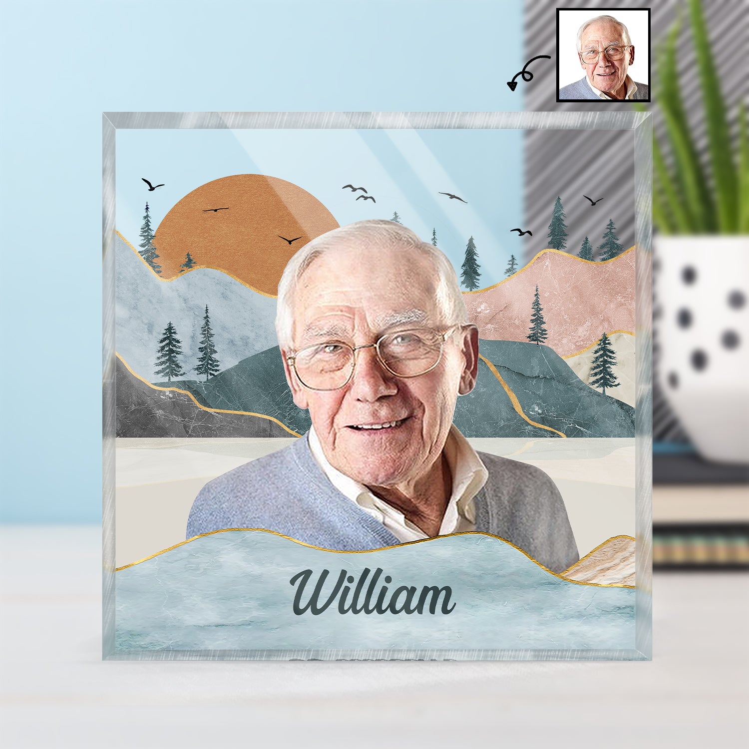 Custom Photo Face - Memorial Gift For Family, Sibling, Dog Lovers, Cat Lovers - Personalized Square Shaped Acrylic Plaque