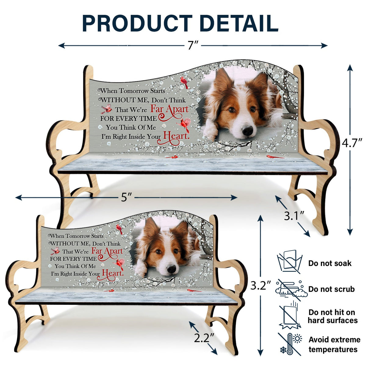 Photo personnalisée « Quand demain commence sans moi » – Cadeau commémoratif pour la famille, les amoureux des chats et des chiens – Banc commémoratif personnalisé