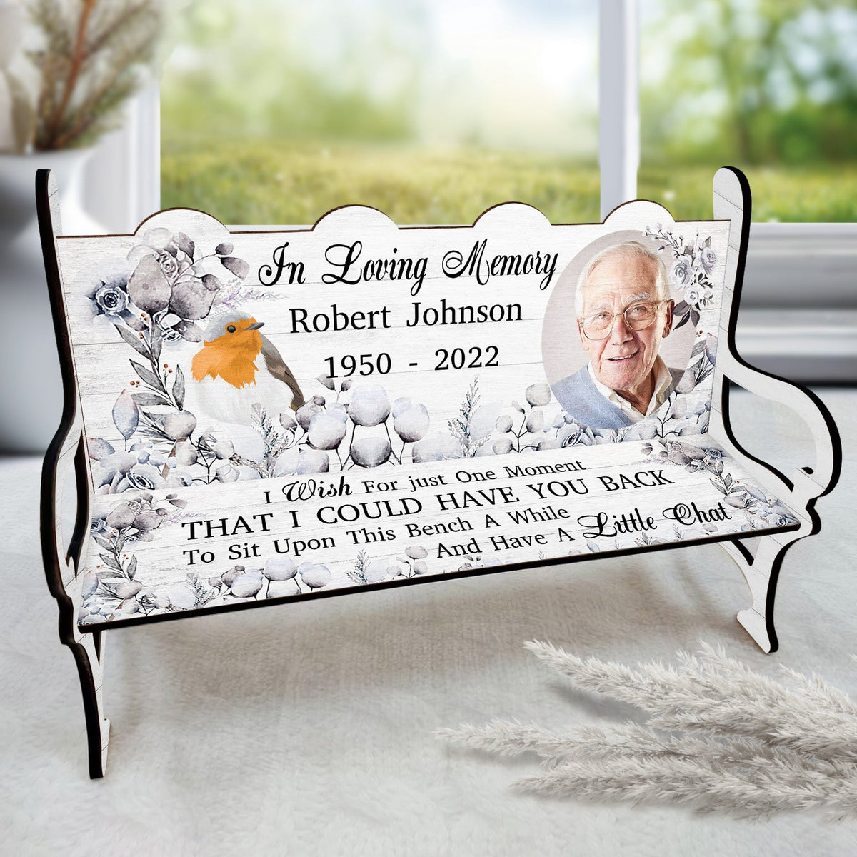 Photo personnalisée « Je souhaite juste un instant » - Cadeau commémoratif pour la famille, les amis, les amoureux des chats, les amoureux des chiens - Banc commémoratif personnalisé
