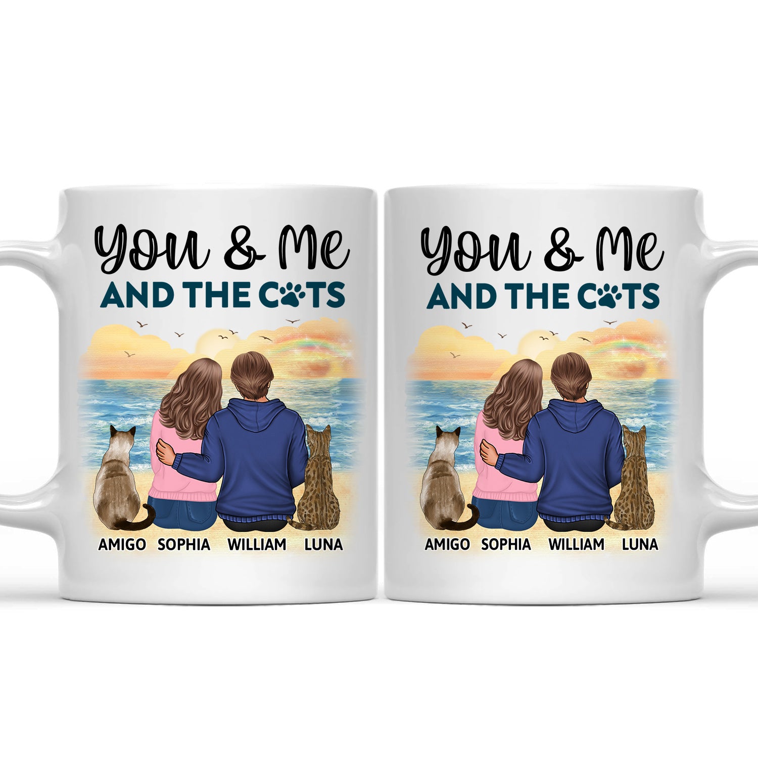 You & Me And The Cats - Gift For Couples, Cat Lovers, Cat Mom, Cat Dad - Personalized Mug
