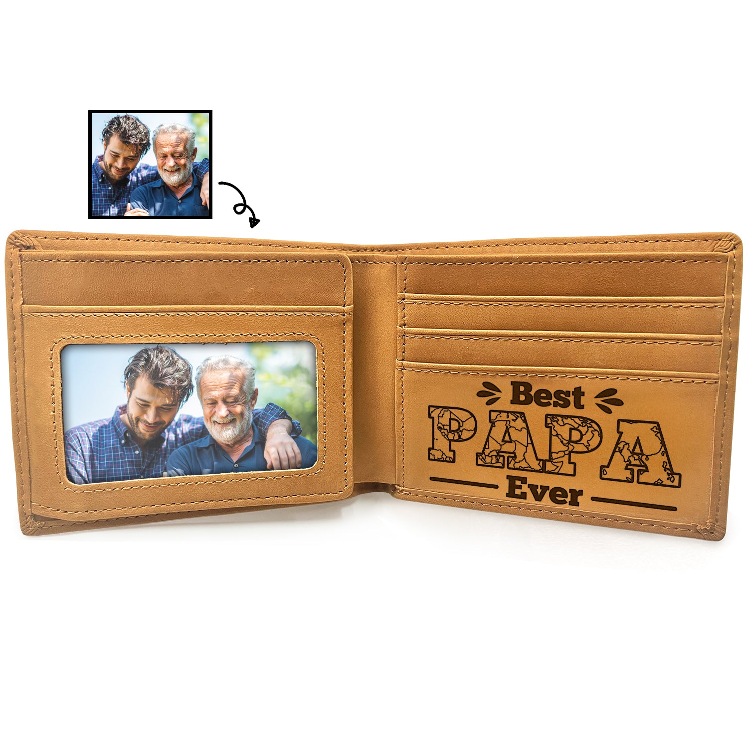 Custom Photo Map Best Papa Ever - Holiday, Birthday Gift For Dad, Father, Grandpa - Personalized Bifold Wallet