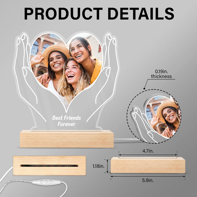 Photo personnalisée « Amour éternel » - Cadeau pour maman, papa, couples, amis, frères et sœurs, amoureux des chiens, amoureux des chats - Base en bois avec lumière LED 3D personnalisée