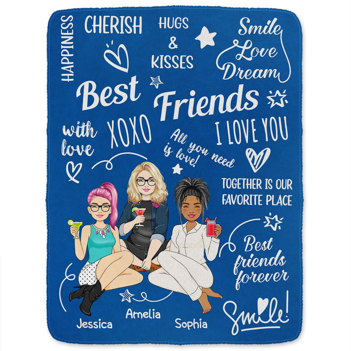 Cherish Hugs Kisses - Gift For Besties, Best Friends - Personalized Fleece Blanket, Sherpa Blanket