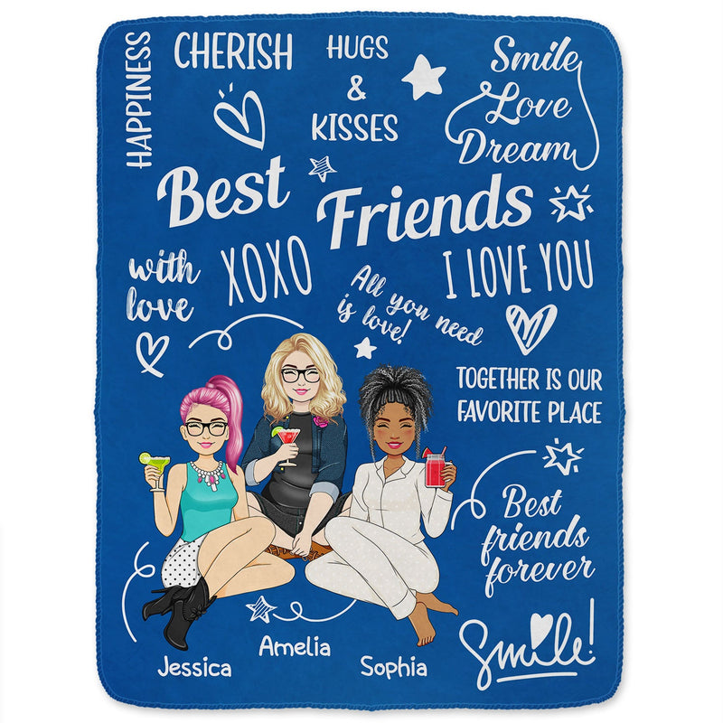 Cherish Hugs Kisses - Gift For Besties, Best Friends - Personalized Fleece Blanket, Sherpa Blanket