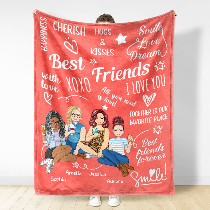 Cherish Hugs Kisses - Gift For Besties, Best Friends - Personalized Fleece Blanket, Sherpa Blanket