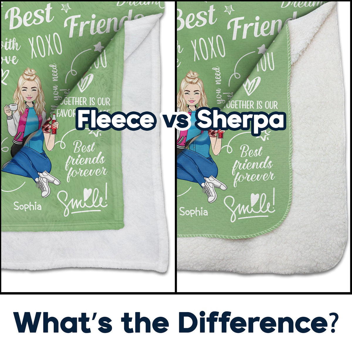 Cherish Hugs Kisses - Gift For Besties, Best Friends - Personalized Fleece Blanket, Sherpa Blanket