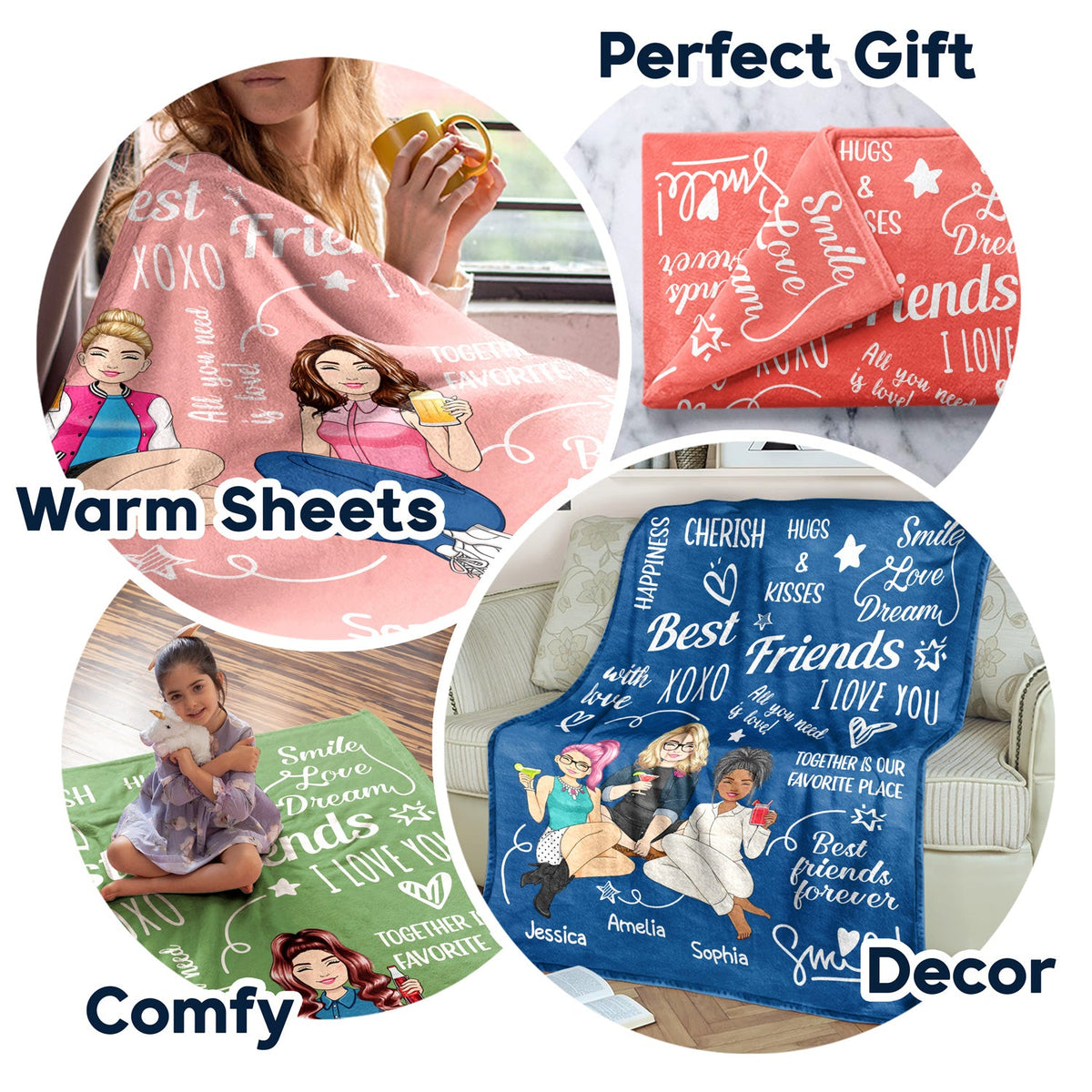 Cherish Hugs Kisses - Gift For Besties, Best Friends - Personalized Fleece Blanket, Sherpa Blanket