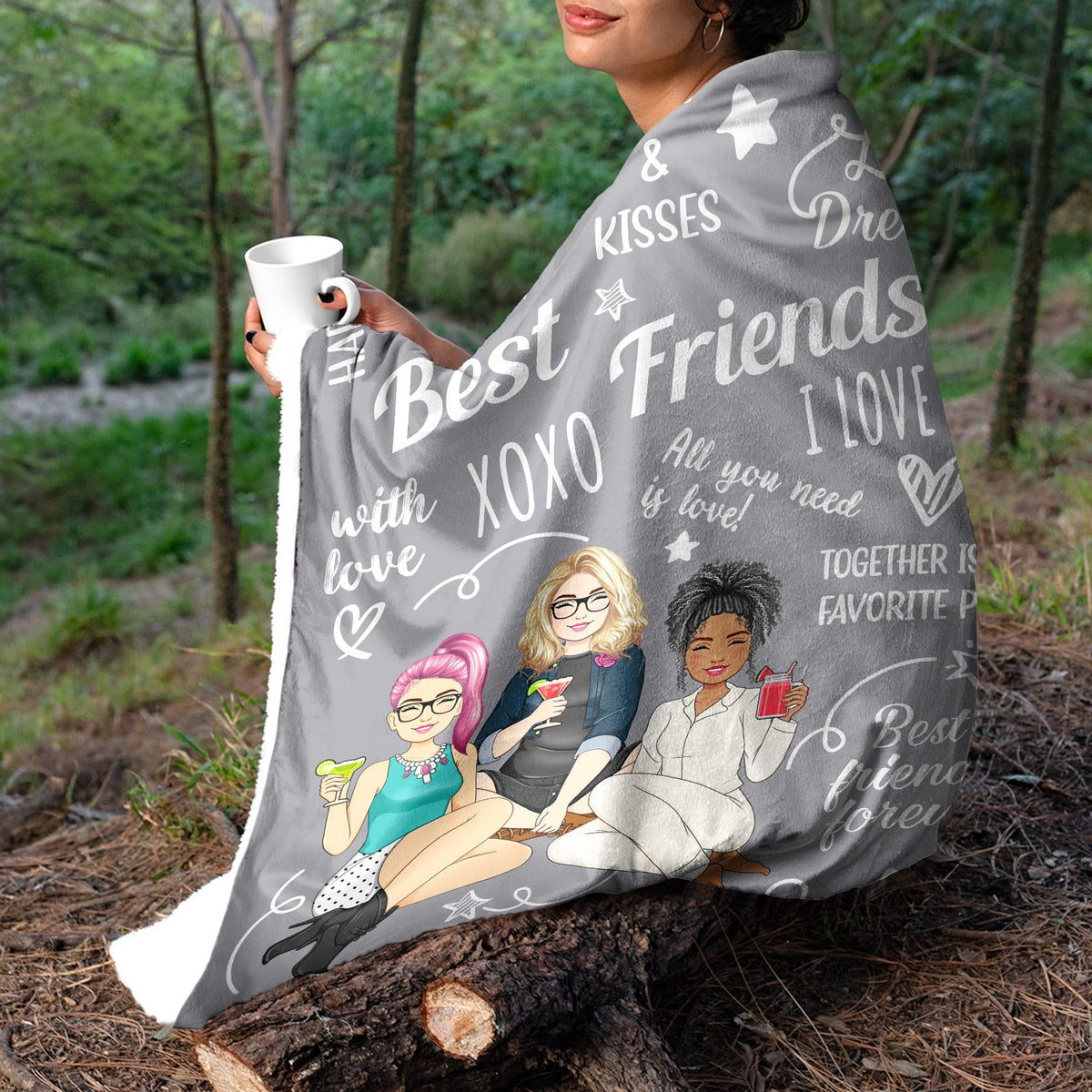 Cherish Hugs Kisses - Gift For Besties, Best Friends - Personalized Fleece Blanket, Sherpa Blanket