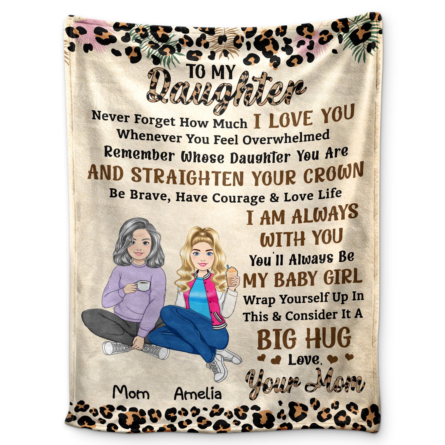 Never Forget How Much I Love You Leopard Pattern Mom - Gift For Daughters - Personalized Fleece Blanket, Sherpa Blanket