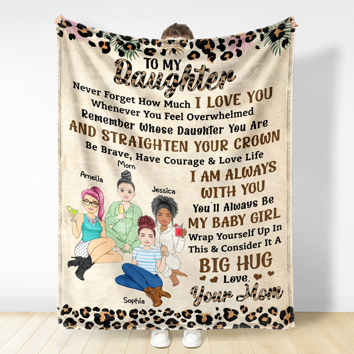 Never Forget How Much I Love You Leopard Pattern Mom - Gift For Daughters - Personalized Fleece Blanket, Sherpa Blanket