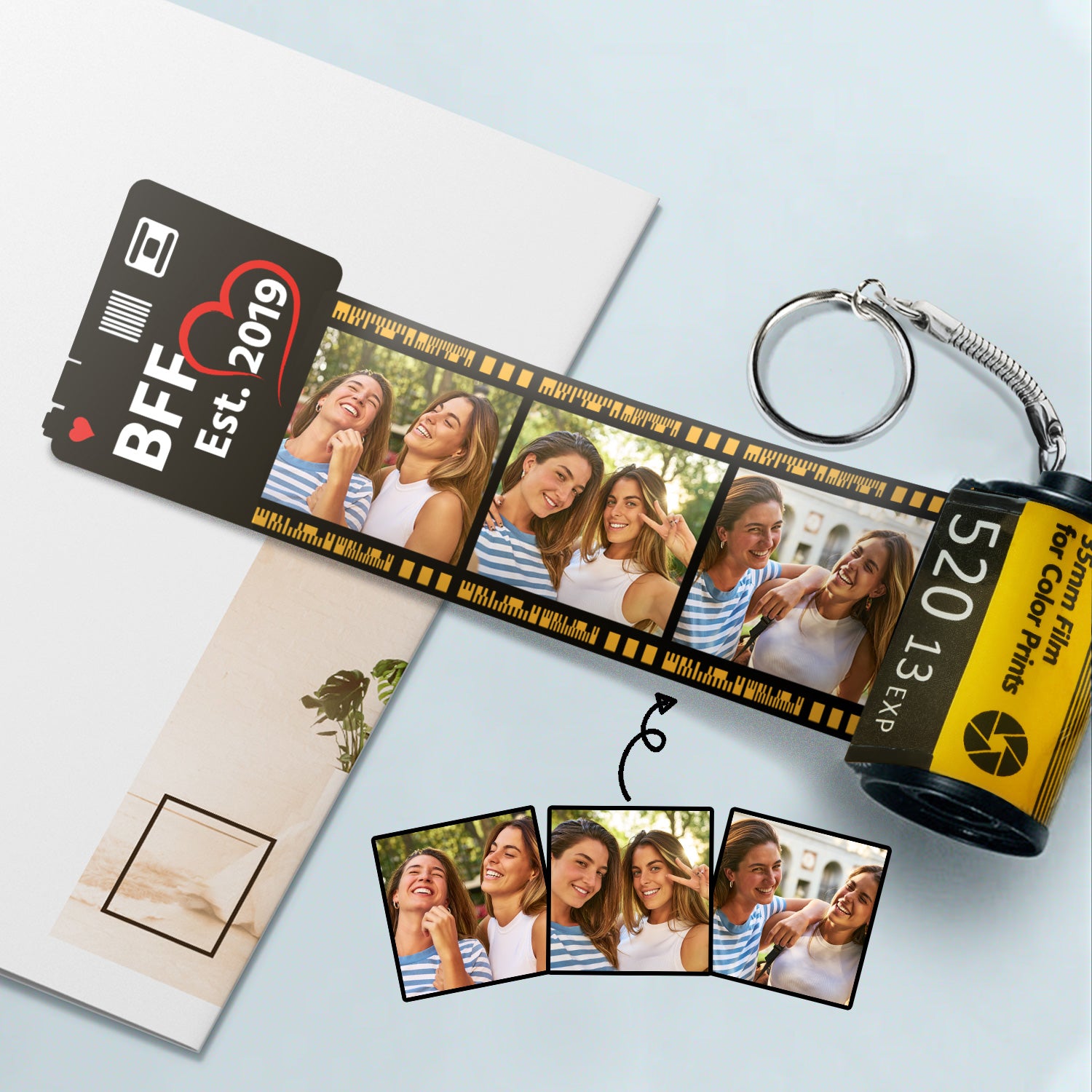 Custom Photo Bff Est - Loving, Anniversary Gift For Besties, Friends - Personalized Film Roll Keychain