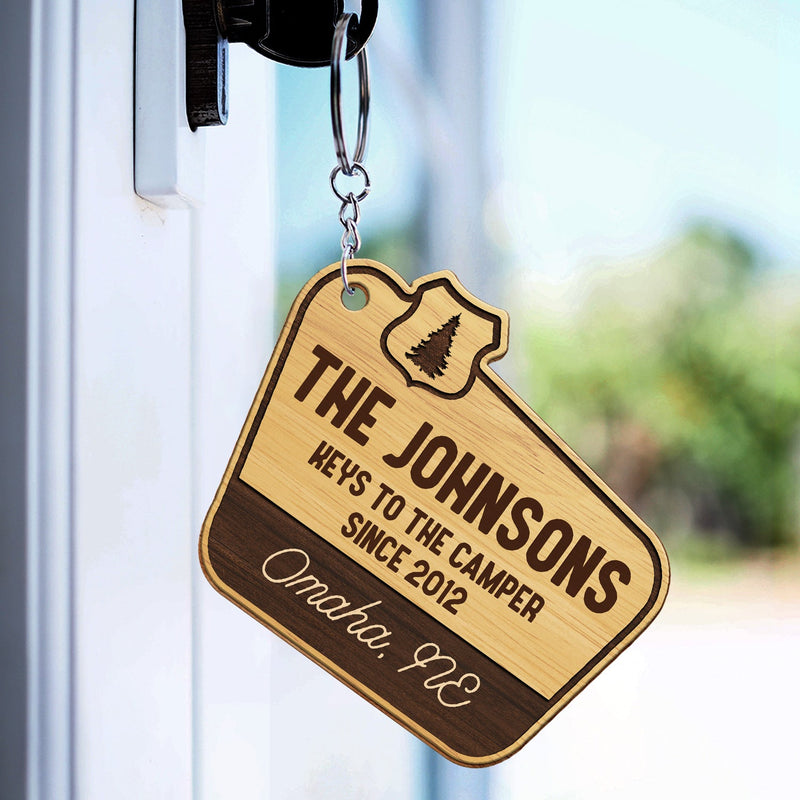 Adventuring Together - Funny, Loving Gifts For Camping Lovers - Personalized Wooden Keychain