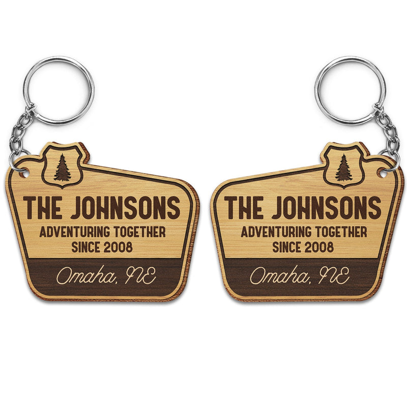 Adventuring Together - Funny, Loving Gifts For Camping Lovers - Personalized Wooden Keychain