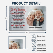 Photo personnalisée « J'aimerais pouvoir remonter le temps » - Cadeau pour couples, mari, femme - Carte portefeuille en aluminium personnalisée