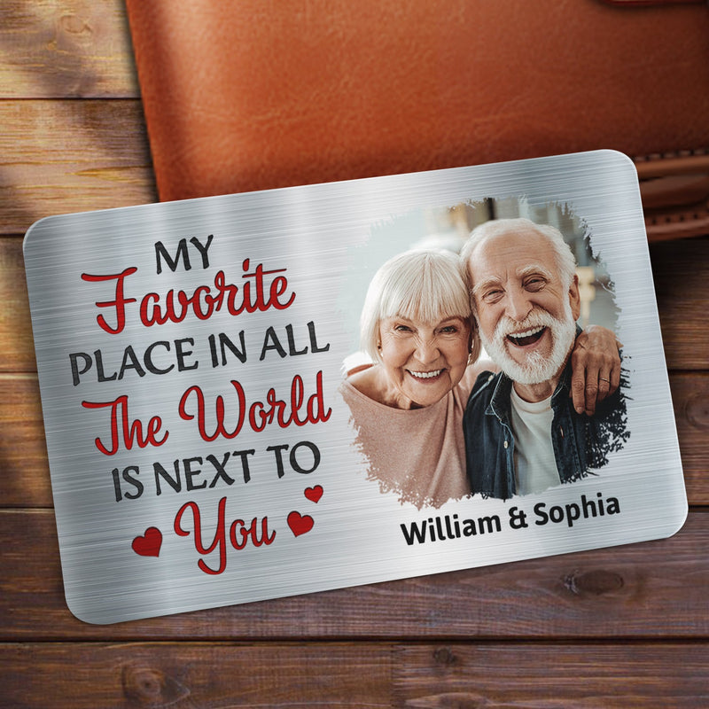 Custom Photo My Favourite Place In All The World - Gift For Couples, Husband, Wife - Personalized Aluminum Wallet Card