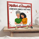 Mother And Daughters Forever Linked Together Doll Face - Gift For Mom, Mother, Grandma - Personalized 2-Layered Wooden Plaque With Stand