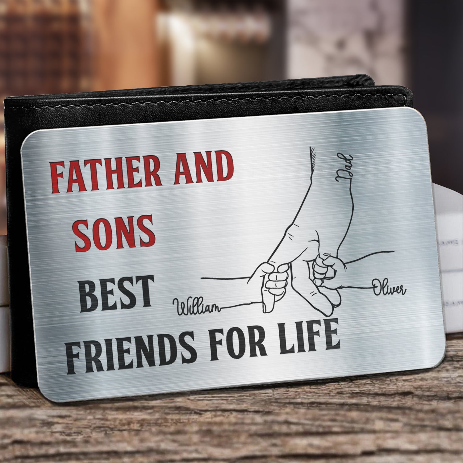 Father And Son Best Friends For Life - Gift For Dad, Father, Grandpa - Personalized Aluminum Wallet Card