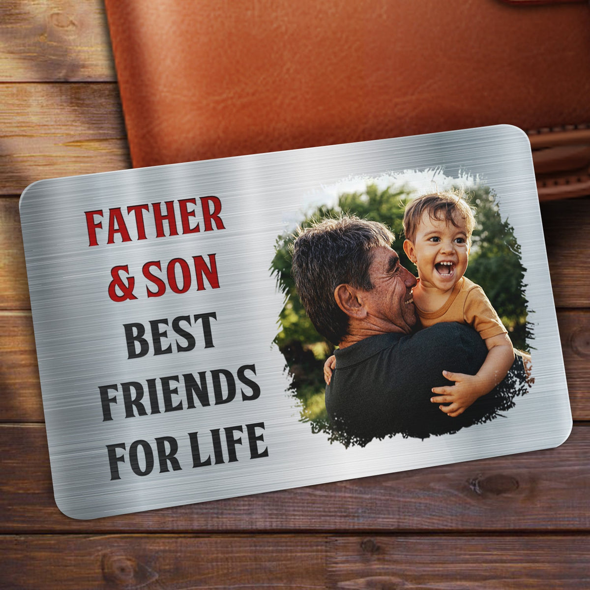 Custom Photo Father And Son Best Friends For Life - Gift For Dad, Father, Grandpa - Personalized Aluminum Wallet Card