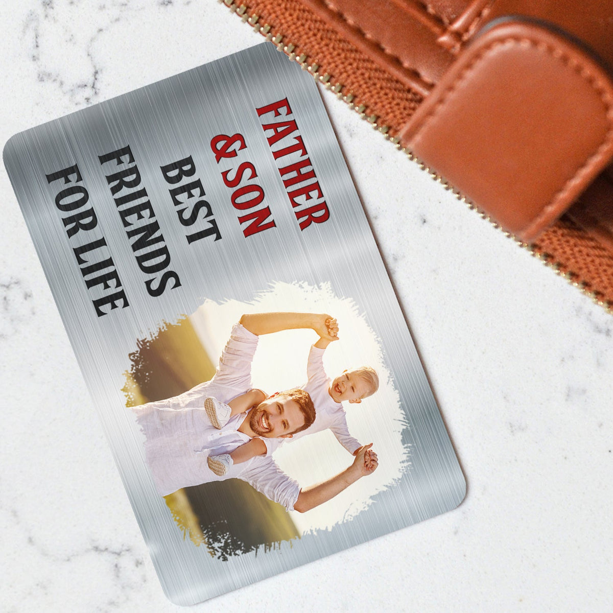 Custom Photo Father And Son Best Friends For Life - Gift For Dad, Father, Grandpa - Personalized Aluminum Wallet Card