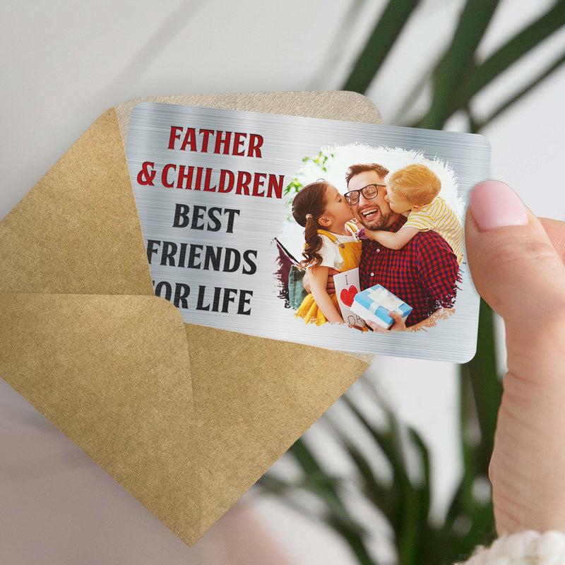 Custom Photo Father And Son Best Friends For Life - Gift For Dad, Father, Grandpa - Personalized Aluminum Wallet Card
