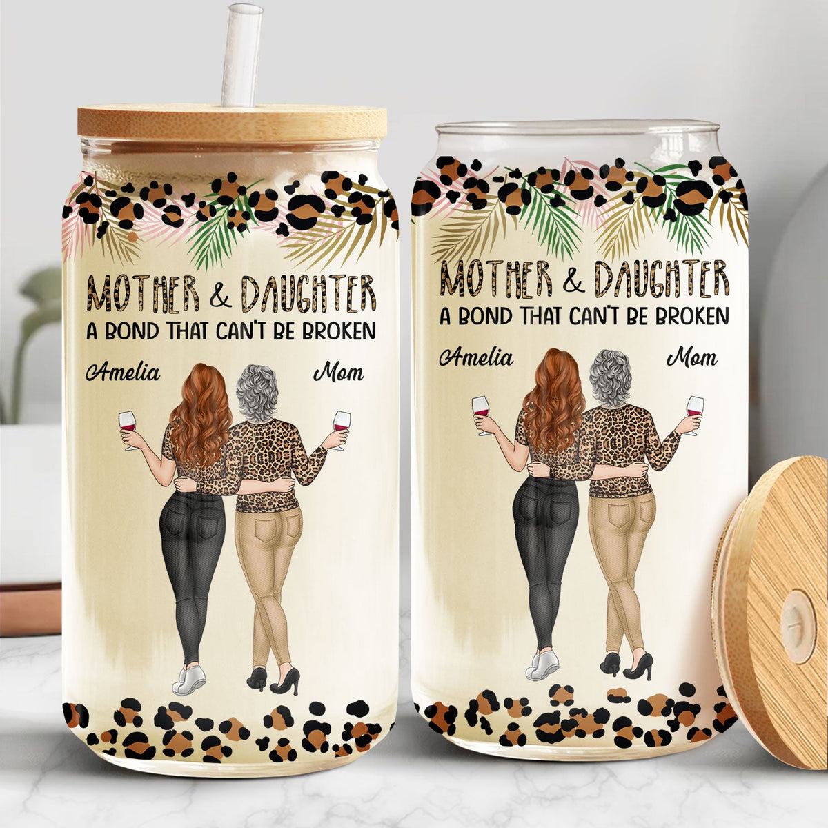 Mère et filles, un lien indéfectible - Cadeau pour maman, mère, grand-mère - Boîte en verre transparent personnalisée