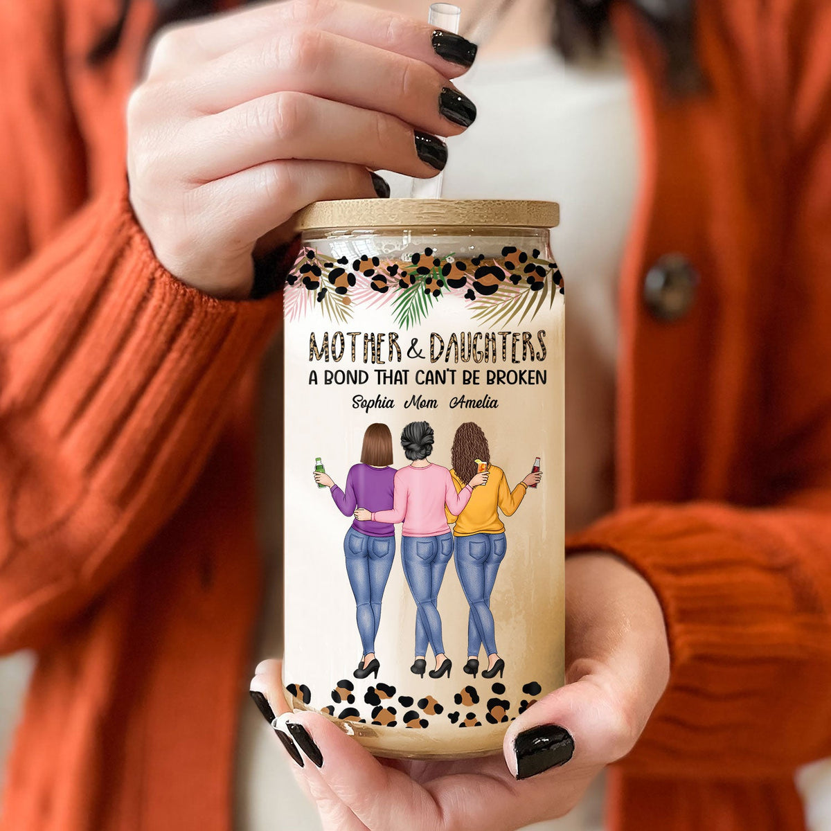 Mère et filles, un lien indéfectible - Cadeau pour maman, mère, grand-mère - Boîte en verre transparent personnalisée